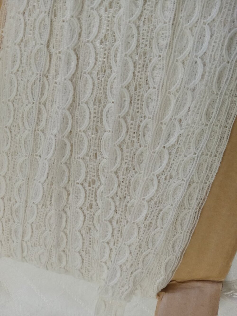 14 meters x 1 inche of brand-new, non-stretch vintage egg-white lace ribbon